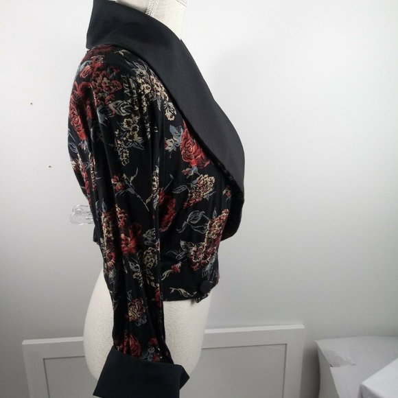Vintage 90's Floral Dress Jacket L/XL Black Red - Picture 5 of 15